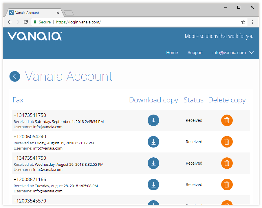 Receive fax online with Vanaia fax number